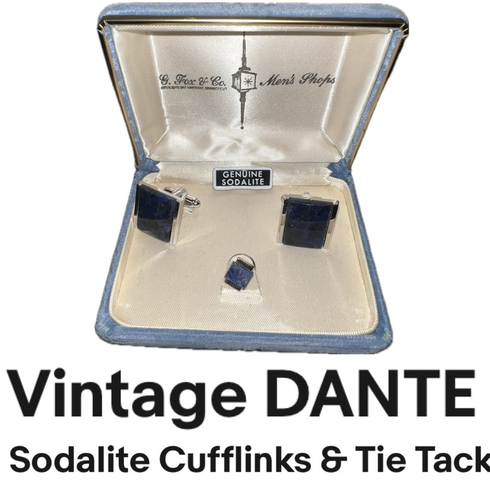 🔹Vintage Set of Genuine Sodalite Cufflinks & Matching Tie Tack — Blue / Silver
